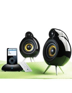 black speakers and ipod doc