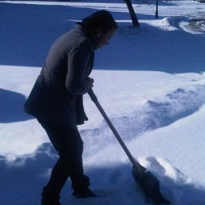 Human, Winter, Standing, Snow, Freezing, Black, Snow removal, Shovel, Snapshot, Garden tool, 