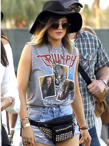 kylie jenner wears a studded fanny pack to coachella 2014