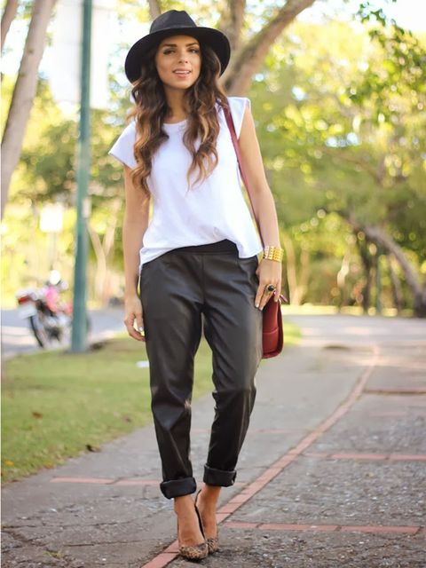 leather sweatpants outfit