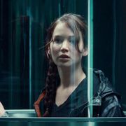 Behind the scenes photo of Katniss in The Hunger Games.