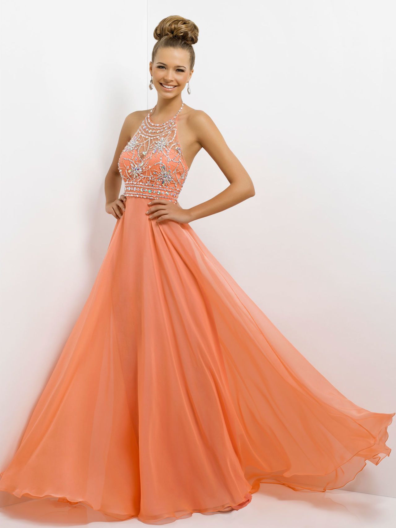 orange and gold prom dresses