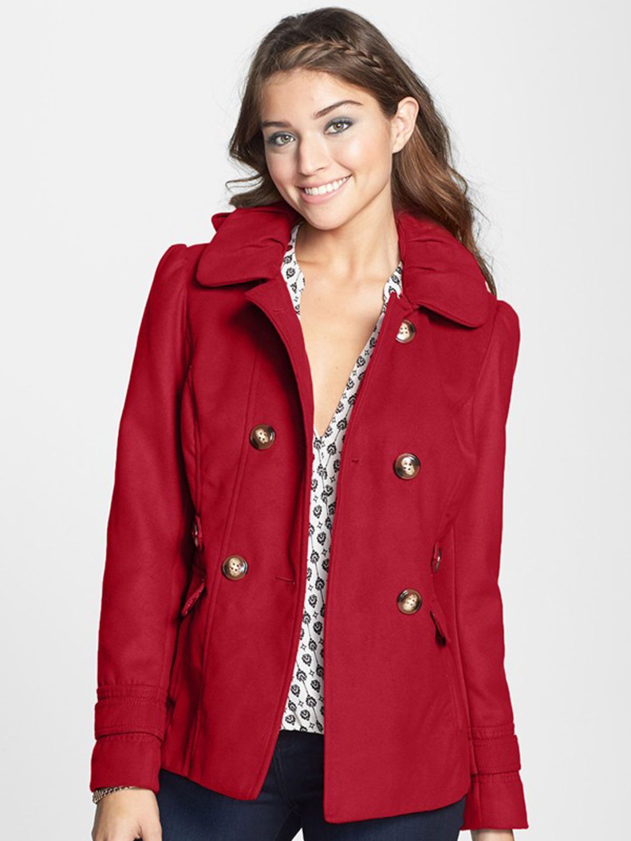 dark red peacoat