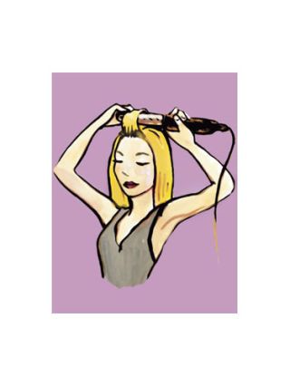 cartoon model blow drying hair