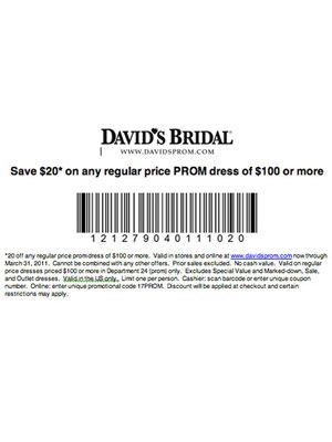 david's bridal $20 off coupon