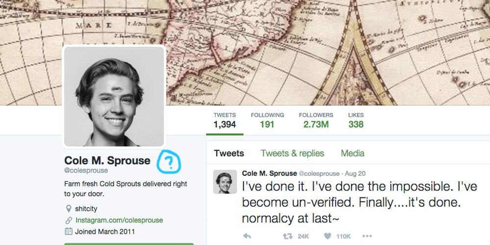 Here's Why Twitter Unverified Cole Sprouse