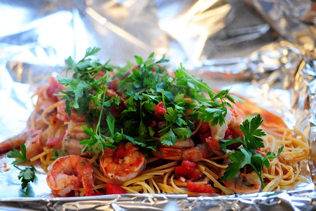 Shrimp Pasta in a Foil Package