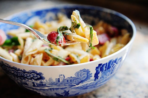 Spicy Pasta Salad with Smoked Gouda Tomatoes and Basil