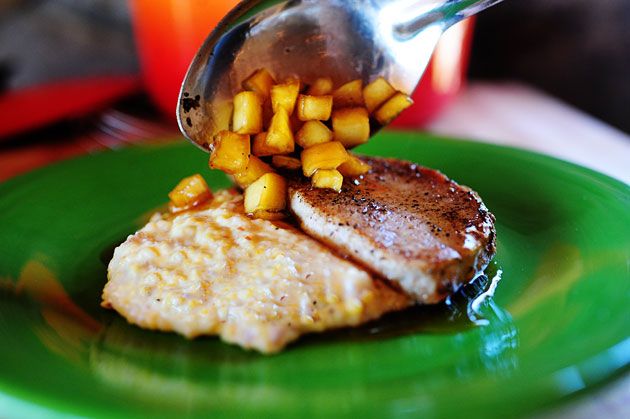 Pork Chops with Apples Creamy Bacon Cheese Grits