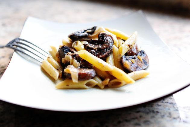 Pasta with Whiskey, Wine, and Mushrooms