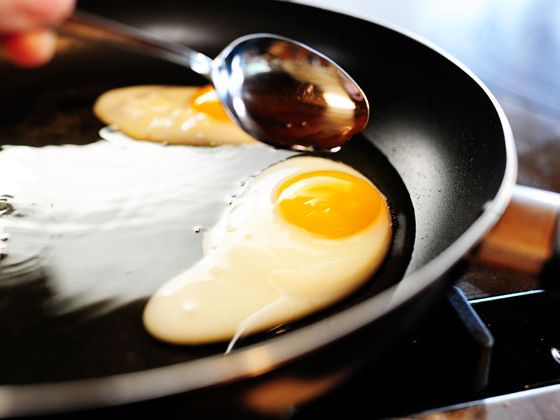 Perfect sunny side up fried eggs