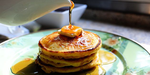 Cornmeal Pancakes with Blackberry Syrup