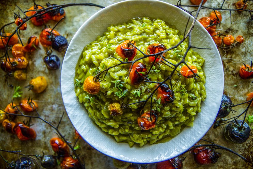 Spinach Basil Pesto Risotto on The Pioneer Woman: Food & Friends. (Recipe and post from Heather Christo)