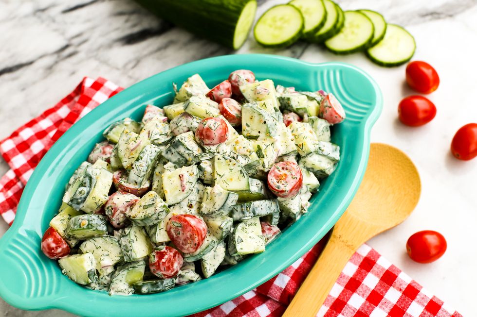 Cucumber and Tomato Salad with Creamy Herb Dressing