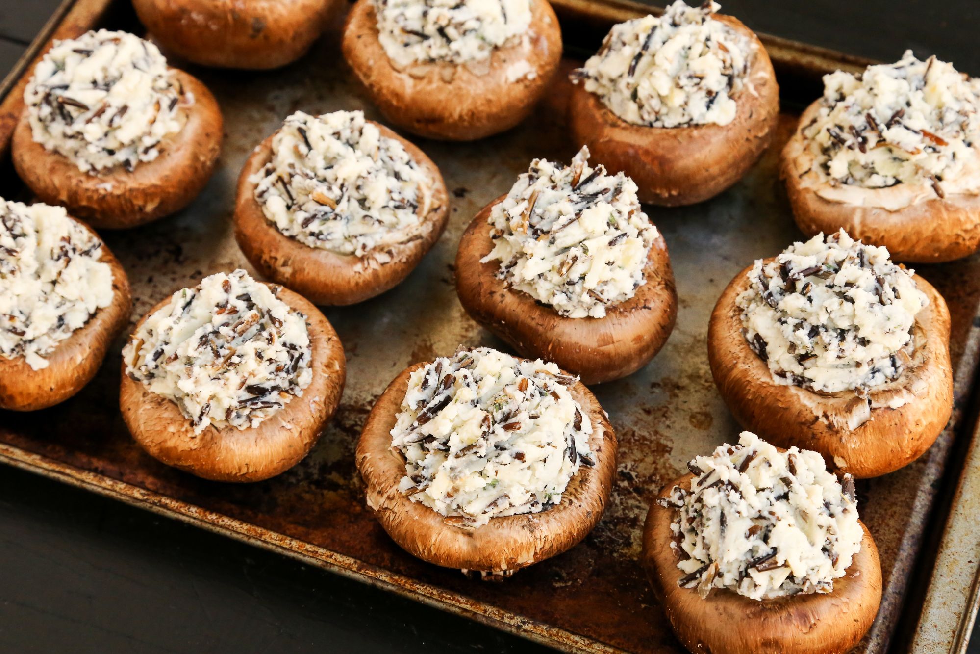 Mashed Potato and Wild Rice Stuffed Mushrooms