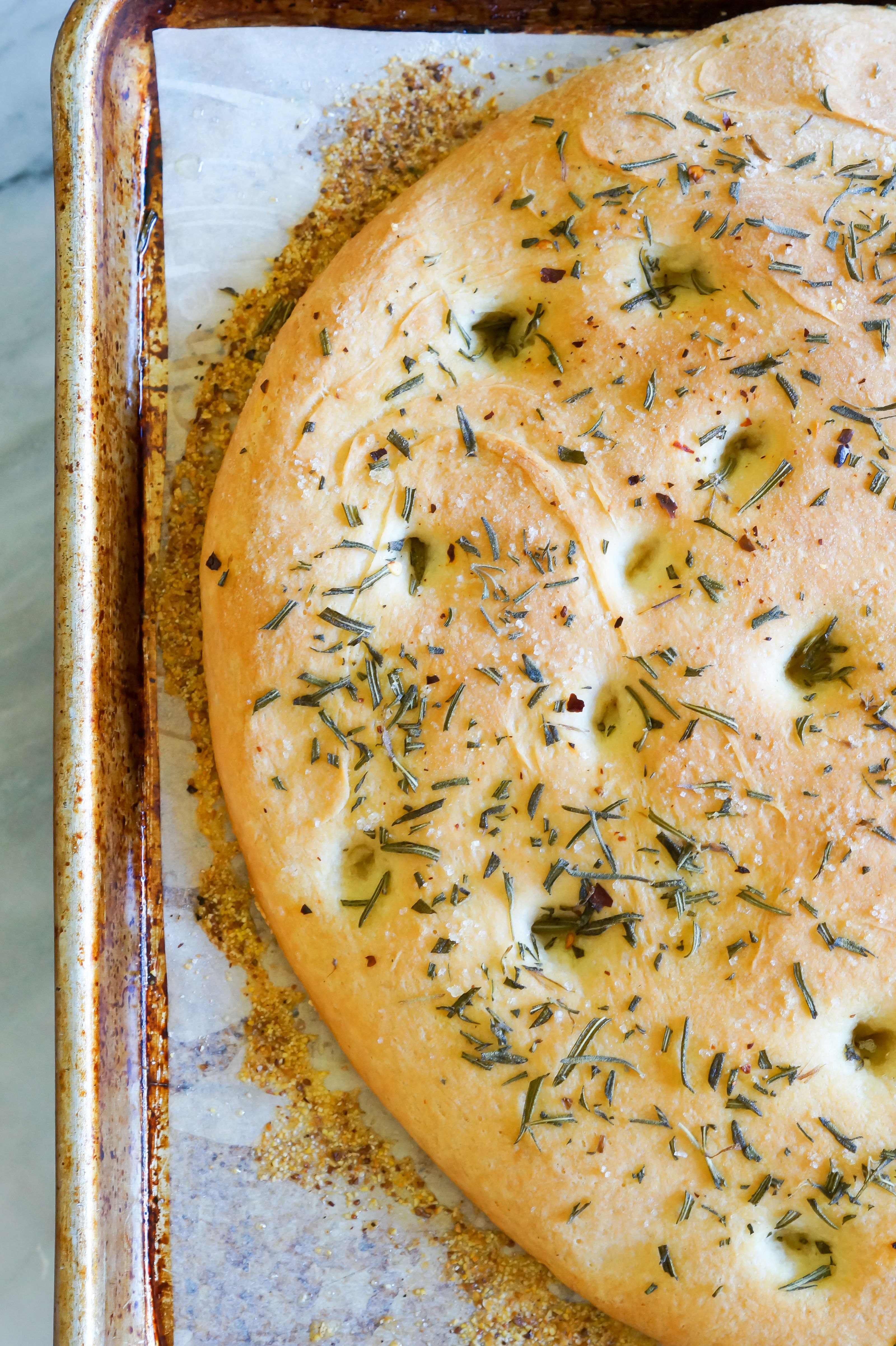 Crispy Sheet Pan Focaccia with Rosemary - Elle & Pear