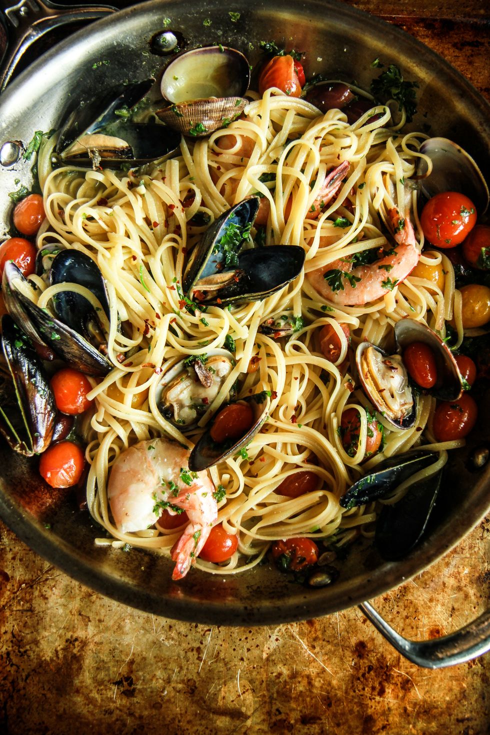Seafood Pasta Baked in Parchment Paper