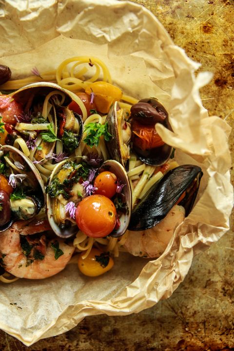 Seafood Pasta Baked in Parchment Paper