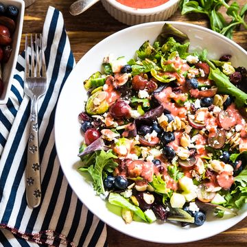 Brussels Sprout and Kale Salad with Strawberry-Basil Vinaigrette
