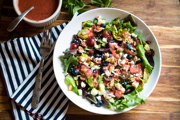 Brussels Sprout & Kale Salad with Strawberry Vinaigrette