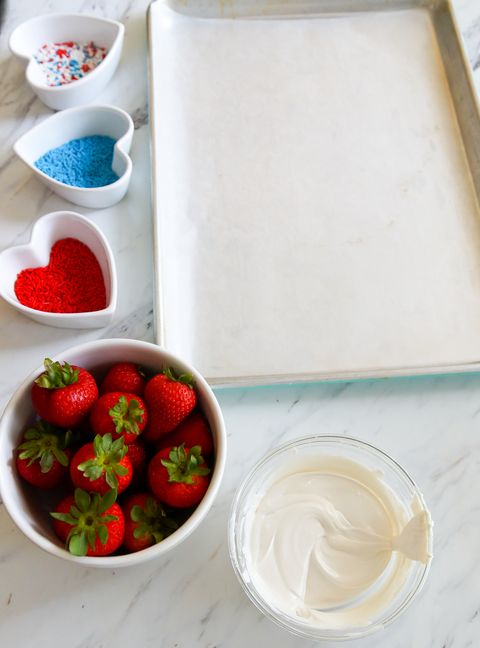 Red, White and Blue Strawberries prep