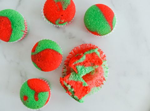 How to Make Marble Cupcakes red green baked