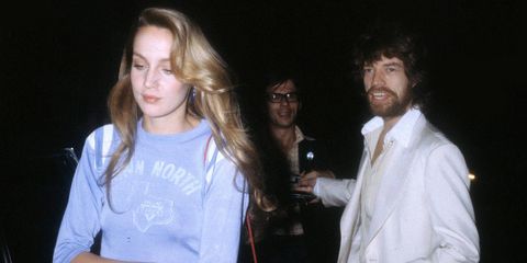 <p>Model Jerry Hall with Mick Jagger in Paris, 1979.</p>