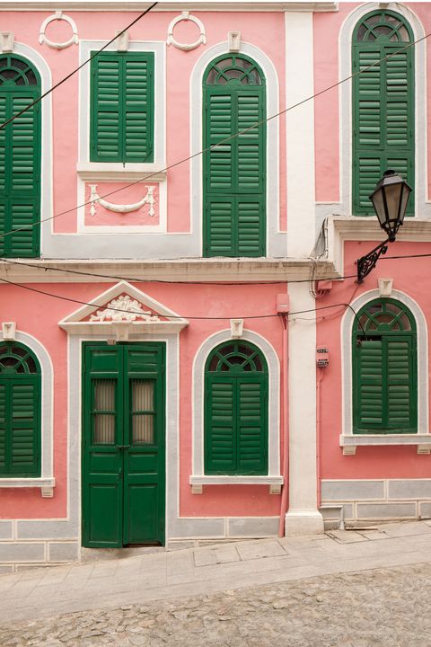 Green, Red, Pink, Blue, Turquoise, Door, Facade, Architecture, Window, House, 