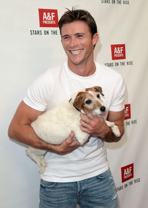 LOS ANGELES, CA - JULY 11:  Actors Scott Eastwood and Uggie attend Abercrombie &amp; Fitch's presentation of their 2013 Stars on the Rise at Abercrombie &amp; Fitch on July 11, 2013 in Los Angeles, California.  (Photo by Jason Merritt/Getty Images for Abercrombie &amp; Fitch)