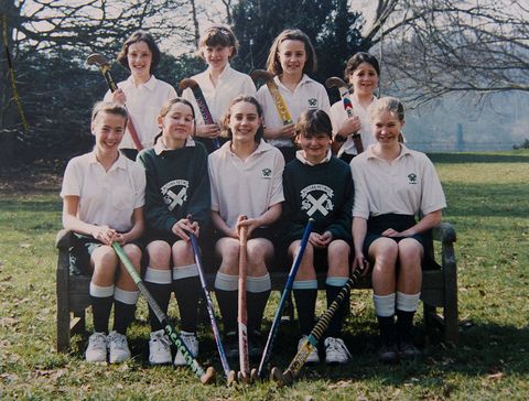 In this undated collect photo provided by St Andrew's School, Kate Middleton (front row, C) is pictured in a hockey team photo during her time as a pupil at St Andrew's School in Pangbourne, Berkshire, England (1986-1995). Catherine, Duchess of Cambridge re-visited her former school on November 30, 2012 to take part in a day of activities and festivities to mark the occasion of St Andrew's Day. The Duchess visited the Pre-Prep School for under-5s, unveiled a plaque to officially open a new artificial turf playing field and met members of the school's hockey team, which she played for during her time as a pupil at the school. She was also given a private tour of the school and watched the school's Progressive Games which are traditional games played indoors by teachers and students on St Andrew's Day.