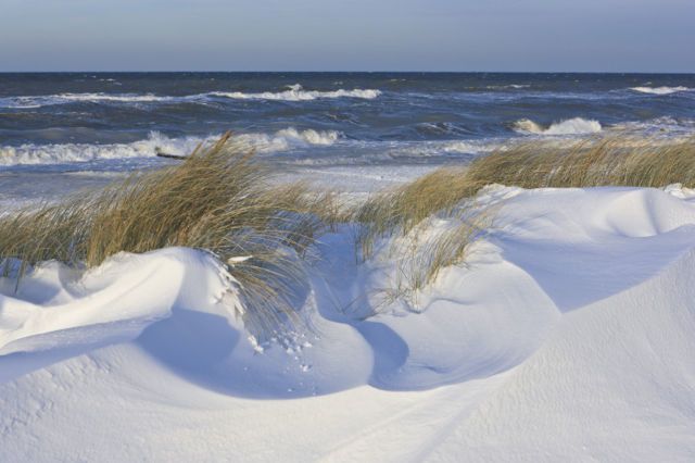 Natural environment, Coastal and oceanic landforms, Winter, Fluid, Sand, Ocean, Wind, Horizon, Azure, Wave, 