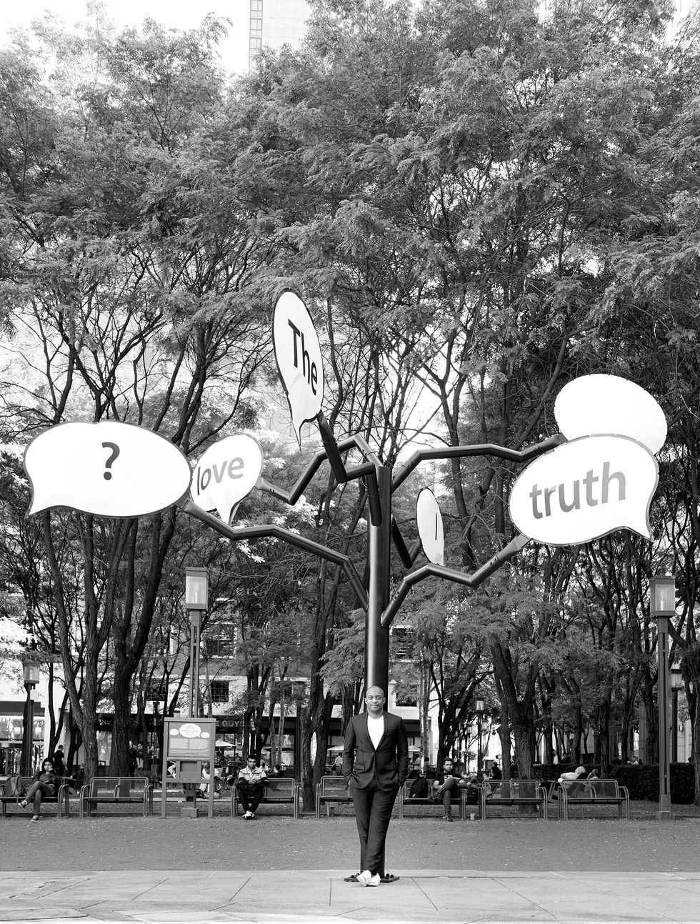 Monochrome, Tree, Public space, Street, Monochrome photography, Black-and-white, Sidewalk, 