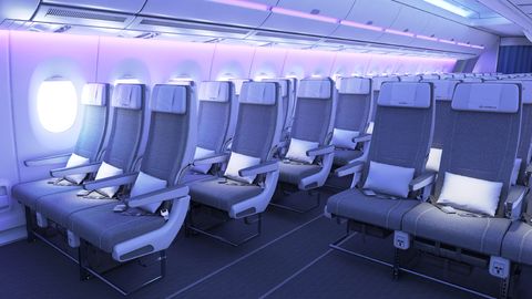 Aircraft cabin, Interior design, Room, Air travel, Airline, Floor, Service, Airliner, Aisle, Aerospace engineering, 