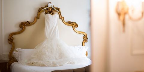 Bridal clothing, Wedding dress, Gown, Beige, Ivory, Metal, Brass, Veil, Bride, Bridal veil, 
