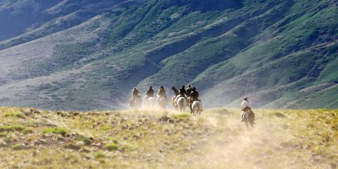 Human, Adventure, Fell, Trail riding, Working animal, Pack animal, Steppe, Chaparral, Ranch, Dust, 