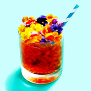 Liquid, Colorfulness, Gelatin dessert, Cut flowers, Artificial flower, Highball glass, Home accessories, Cocktail, 