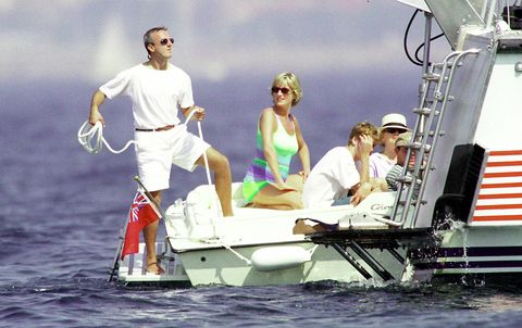 Diana, Princess of Wales and son HRH Prince William are seen holidaying with Dodi Al Fayed (not pictured) in St Tropez in the summer of 1997, shortly before Diana and Dodi were killed in a car crash in Paris on August 31, 1997.