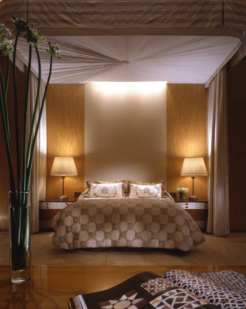 Bed, Lighting, Room, Interior design, Floor, Textile, Flooring, Bedroom, Bedding, Linens, 