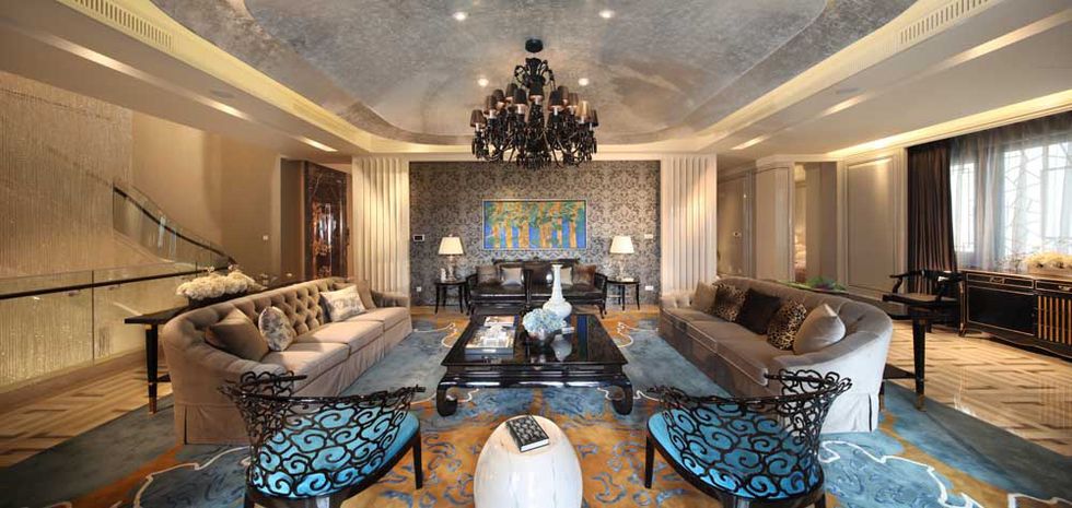 Blue, Interior design, Room, Property, Floor, Ceiling, Couch, Interior design, Hall, Living room, 