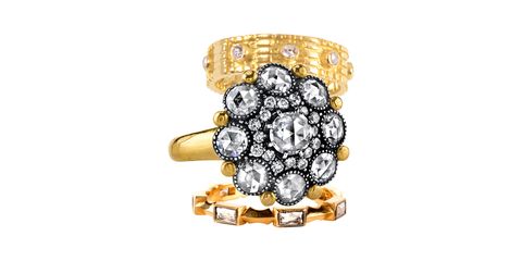 <p>These designers use traditional methods to create intricate jewels.&nbsp;</p><p><em data-redactor-tag="em">From top: Ilias Lalaounis band ($2,700), 212-439-9400; Arman Sarkisian ring ($16,940), OctannerJewelers.com; Sylca &amp; Cie Ring ($4,000), StanleyKorshak.com</em></p>