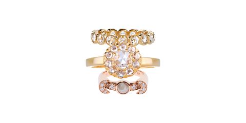 <p>A gray diamond and lunar motifs add dimension to a feminine group.&nbsp;</p><p><em data-redactor-tag="em" data-verified="redactor">From top: Single Stone band (45,400), SingleStone.com; Sethi Couture ring (price on request), YLang23.com; Pamela Love ring ($2,8000), Barneys.com</em><br></p>