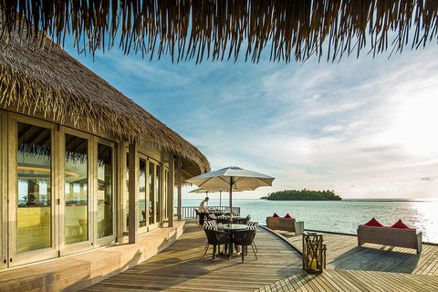 Resort, Outdoor furniture, Ocean, Thatching, Caribbean, Shade, Tropics, Beach, Seaside resort, Outdoor table, 