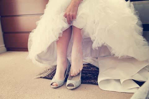 White, Pink, Dress, Leg, Footwear, Yellow, Wedding dress, Shoe, Human leg, Hand, 