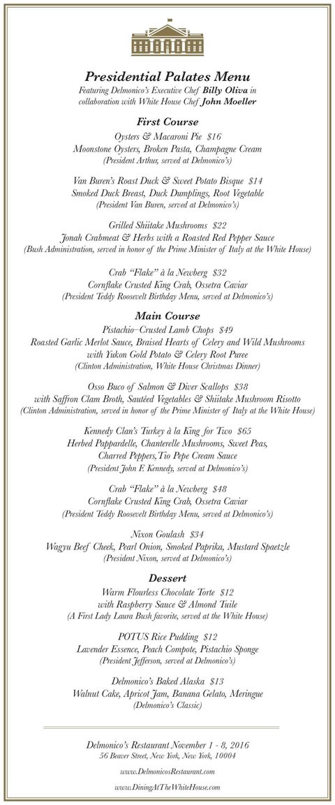 Delmonico's Presidential Menu - What Presidents Eat In The White House