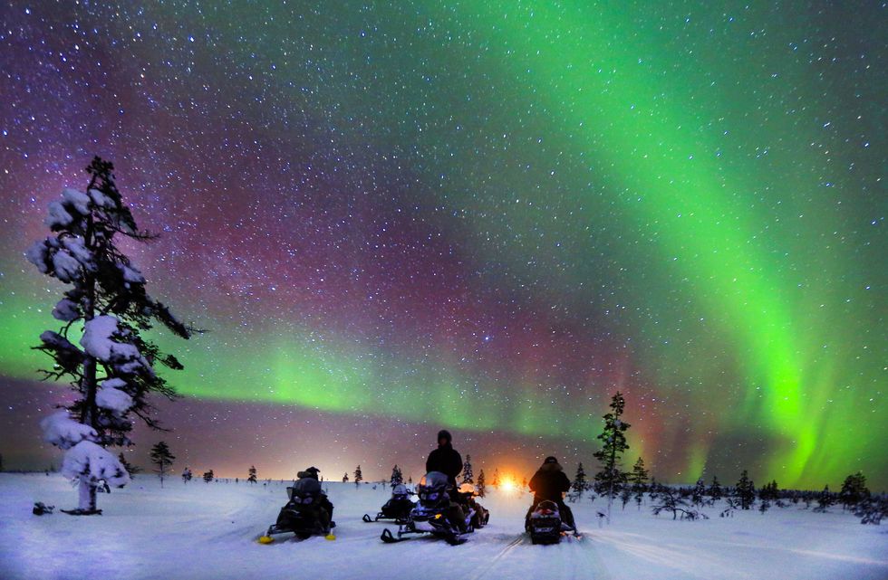 Green, Aurora, Winter, Purple, Night, Space, Snow, Star, Freezing, Geological phenomenon, 