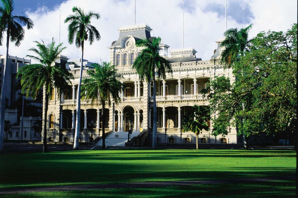 Tree, Arecales, Tints and shades, Mansion, Lawn, Official residence, Palm tree, Classical architecture, Palace, Estate, 