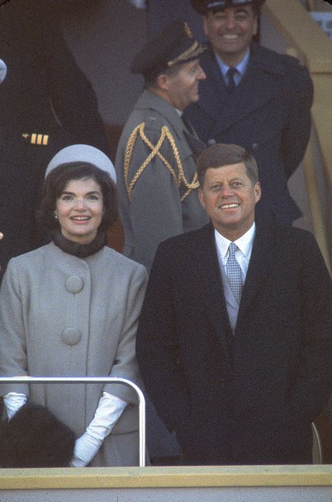 DISTRICT OF COLUMBIA, UNITED STATES - 1961:  President Kennedy (R) with First Lady Jackie (L) (in fur-trimmed suit designed by Oleg Cassini) at his inauguration.  (Photo by Leonard McCombe/Life Magazine/The LIFE Picture Collection/Getty Images)