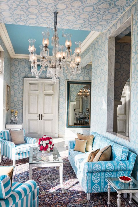 Blue, Room, Interior design, Living room, Home, Turquoise, Ceiling, Teal, Furniture, Wall, 