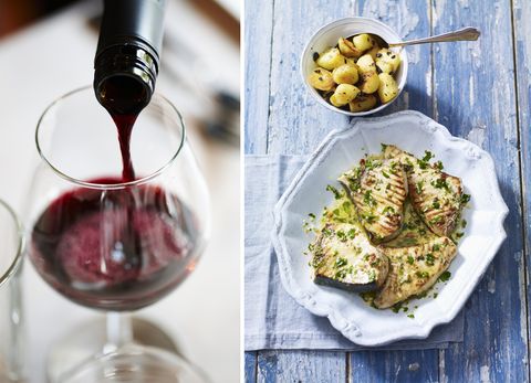 <p>"Red wine with fish? Yes! Throw conventional wisdom out the window and try a pinot noir—aim for attractively-priced, lighter-style pinots like those from the <a href="http://www.domaine-eric-de-suremain.com/parcellaire.php?lang=en" target="_blank" data-tracking-id="recirc-text-link">Rully, Monthélie</a>, <a href="http://www.bourgogne-info.eu/html/ladoix_serrigny.html" target="_blank" data-tracking-id="recirc-text-link">Ladoix-Serrigny</a>, <a href="http://www.bourgogne-wines.com/our-wines-our-terroir/all-bourgogne-wines/macon,2459,9254.html?&amp;args=Y29tcF9pZD0xNDUyJmFjdGlvbj12aWV3RmljaGUmaWQ9MzMwJnw%3D" target="_blank" data-tracking-id="recirc-text-link">Mâcon</a> or <a href="http://m.drouhin.com/en/wine/45/chorey-les-beaune" target="_blank" data-tracking-id="recirc-text-link">Chorey-les-Beaune AOCs</a> in Burgundy—with grilled swordfish. The fish has enough weight to hold up to a light red and the grilling provides smoky flavors that integrate well the wine."<span class="redactor-invisible-space" data-verified="redactor" data-redactor-tag="span" data-redactor-class="redactor-invisible-space"></span></p>