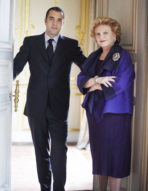 Olivier Reza and his mother Karin, photographed at 21 Place Vendôme, their newly reopened jewelry salon. Karin's pin was designed for Sammy Davis Jr.